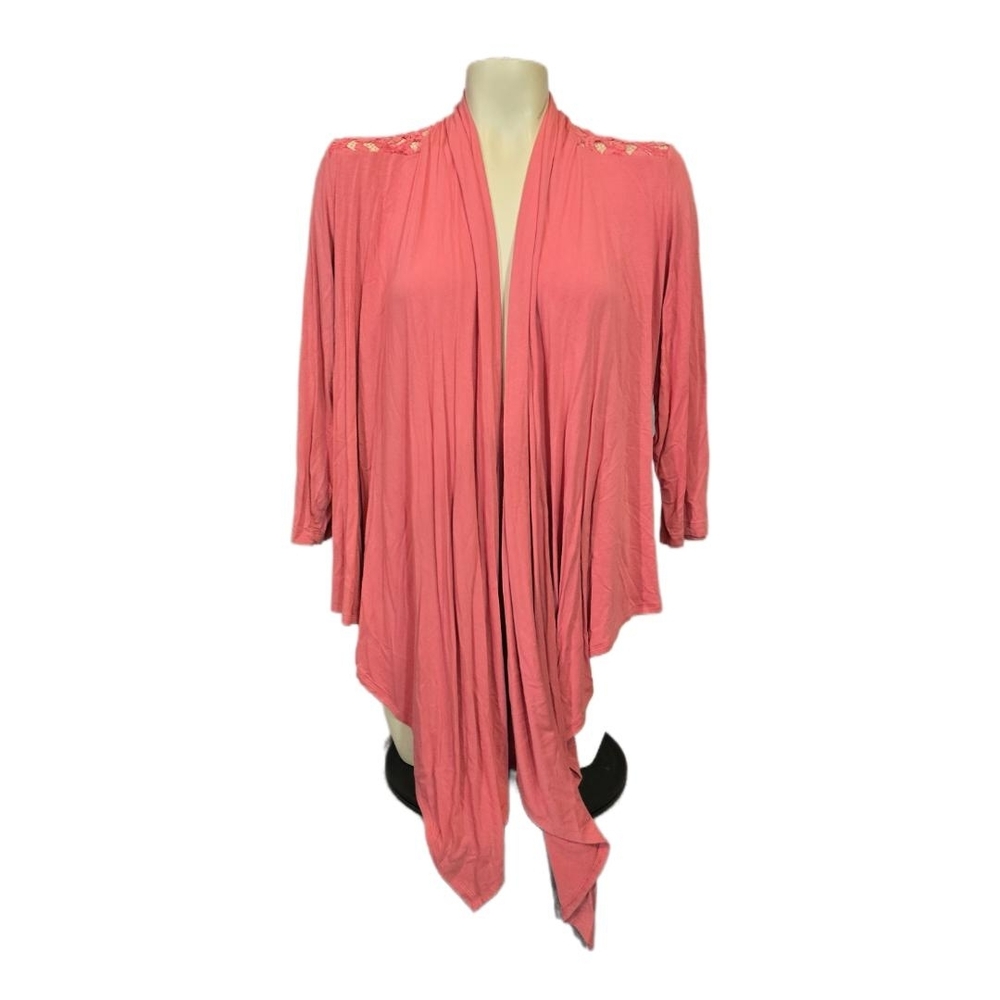 Ruby Rd. Lace-Trim Open Front Cardigan in Dusty Pink